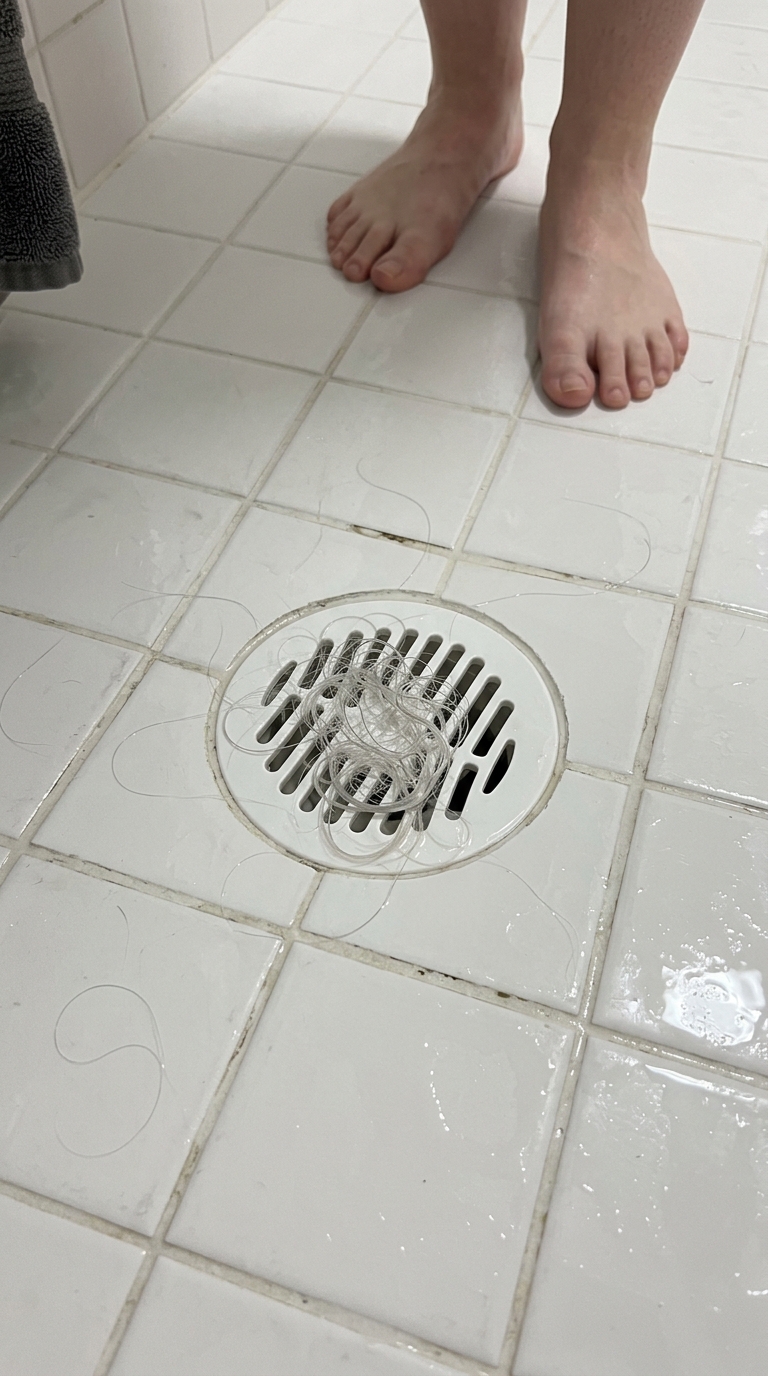 Hair clumps in shower drain